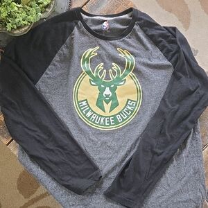 NBA Milwaukee Bucks Gray and Black Long Sleeve Tee
